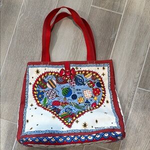 Brighton Red and Blue Folk Art Heart canvas Tote never used
